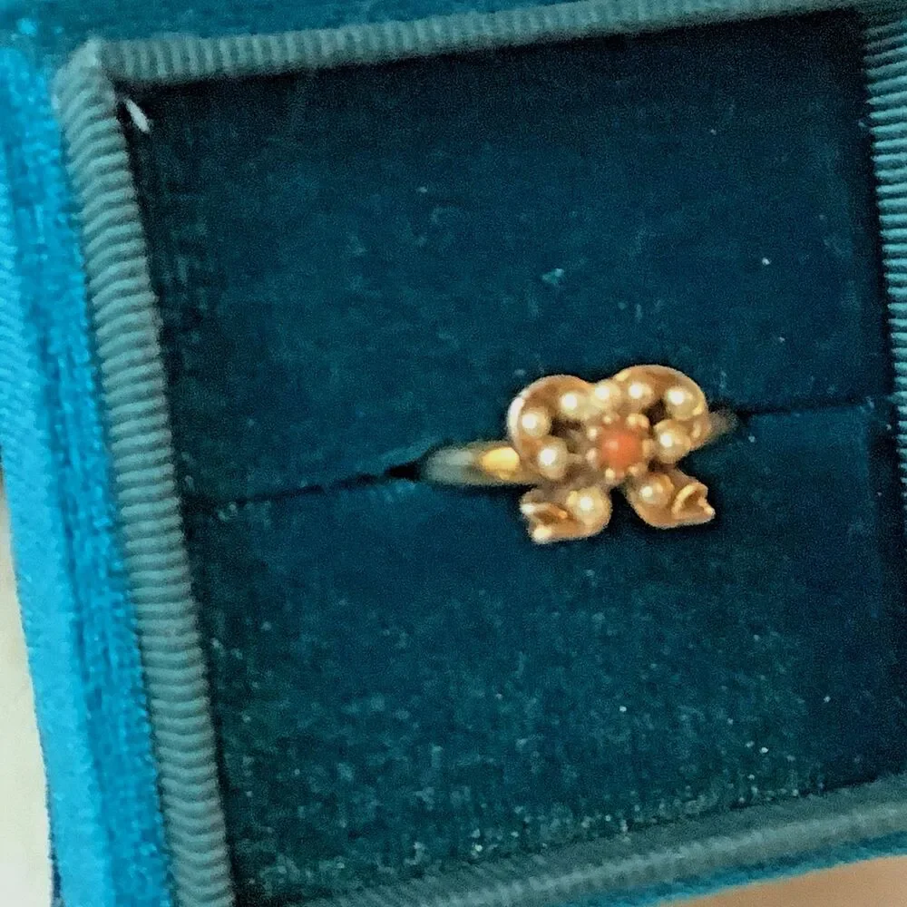 Vintage Ring Gold Tone Simulated Pearl Ribbon Bow Adjustable Size 6.5 or Larger